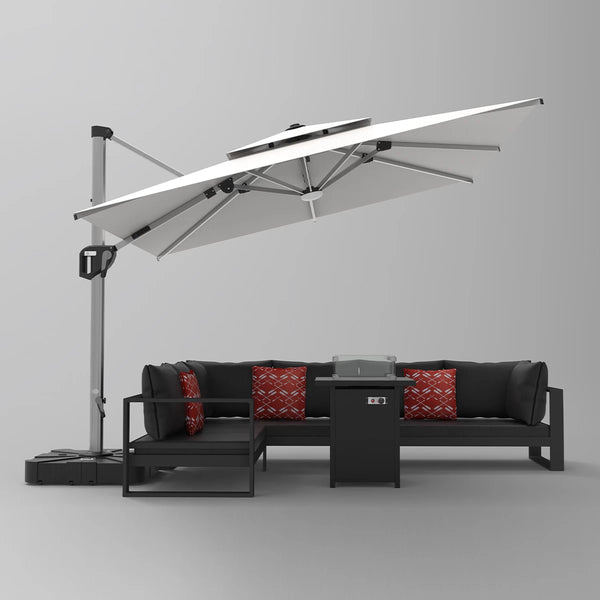 U shaped sofa with gas firepit table