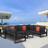 U shaped sofa with gas firepit table