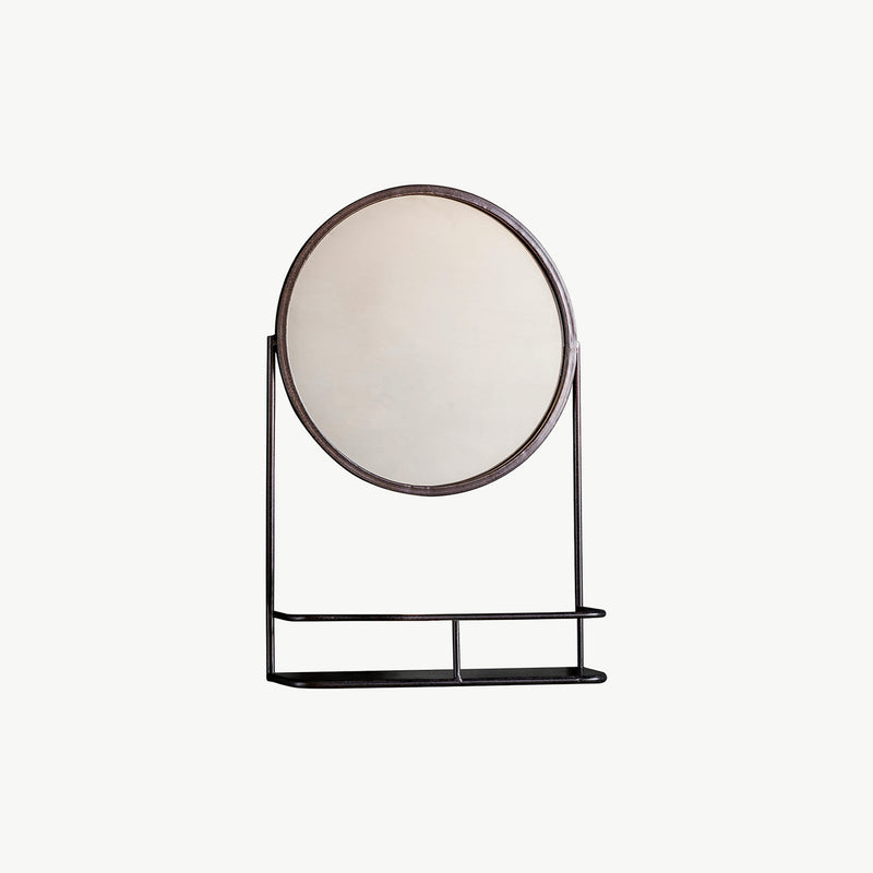 Rala Round Mirror with Shelf - Bronze