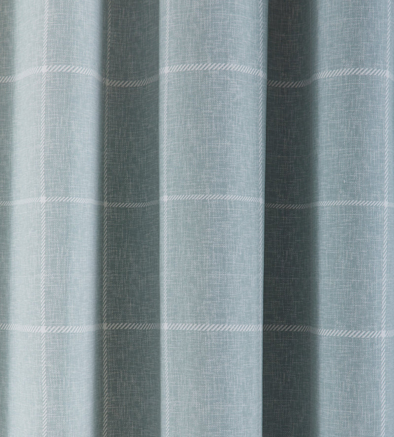 Country Check Eyelet Curtains - Duckegg