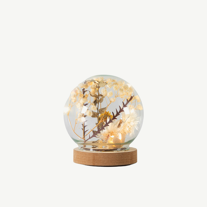 Dried Florals Globe With Led - Yellow