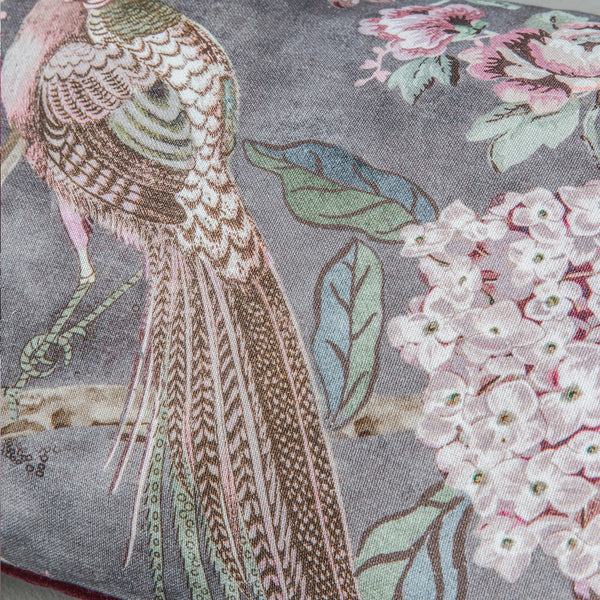 Floral Partridge Tassel Cushion - Blush