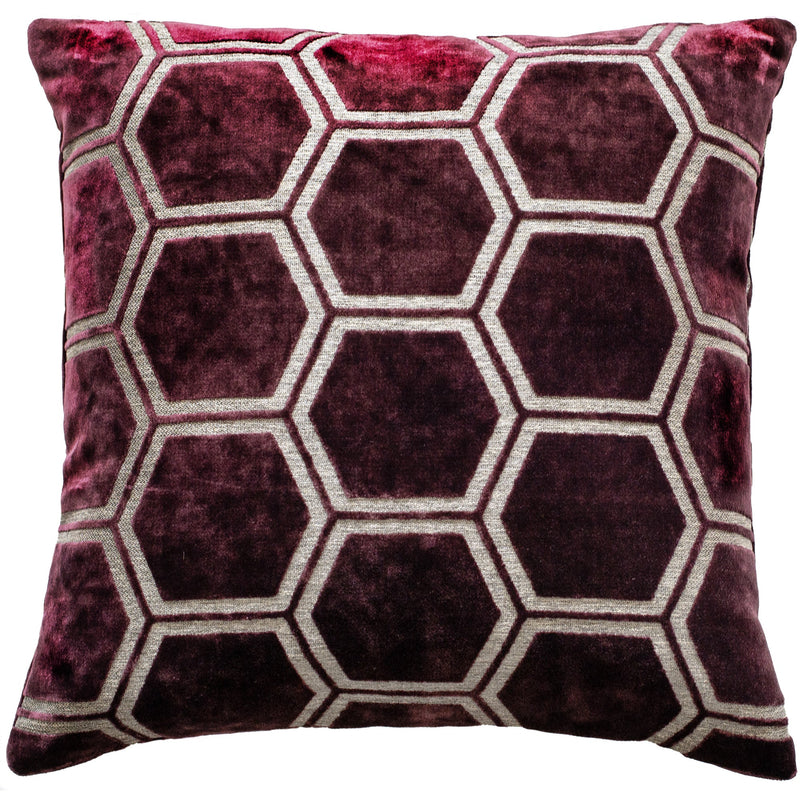 Large Hexagon Cut Velvet Aubergine Cushion