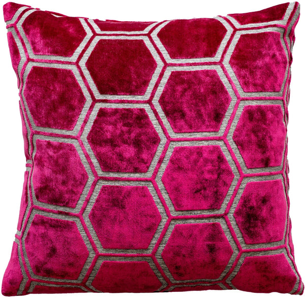Large Hexagon Cut Velvet Fuschia Cushion