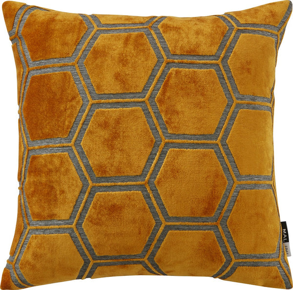 Large Hexagon Cut Velvet Gold Cushion
