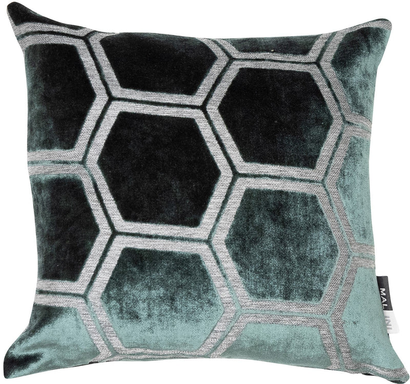 Large Hexagon Cut Velvet Pine Green Cushion