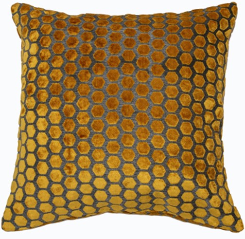 Large Hex Cut Velvet Gold Cushion