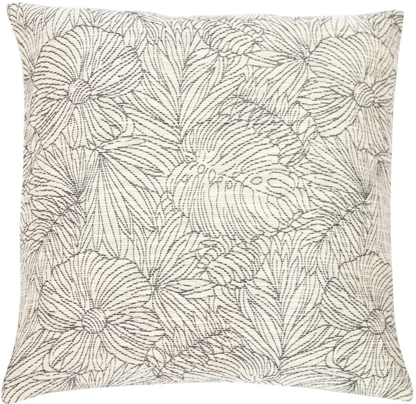 Cream Grey Jacquard Floral Design Cushion