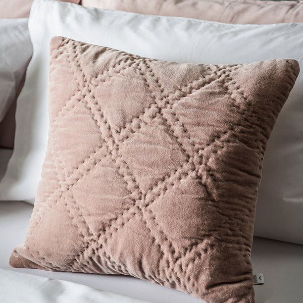 Quilted Cotton Velvet Cushion - Blush