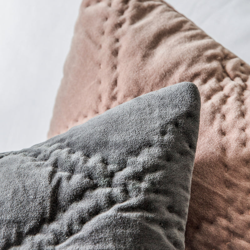 Quilted Cotton Velvet Cushion - Charcoal