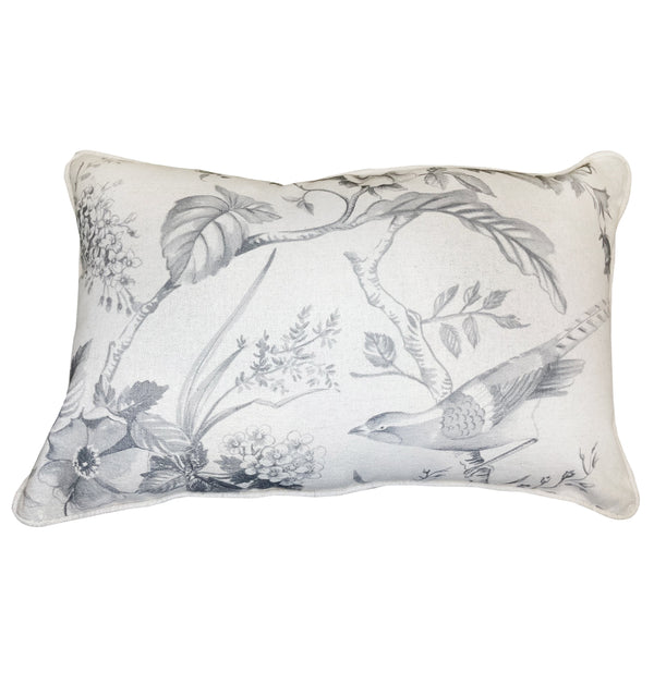 Grey Floral With Stripe Reverse Cushion