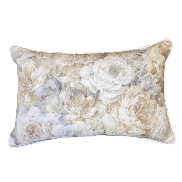 Blooming Floral Print Tan With Stripe Reverse Cushion