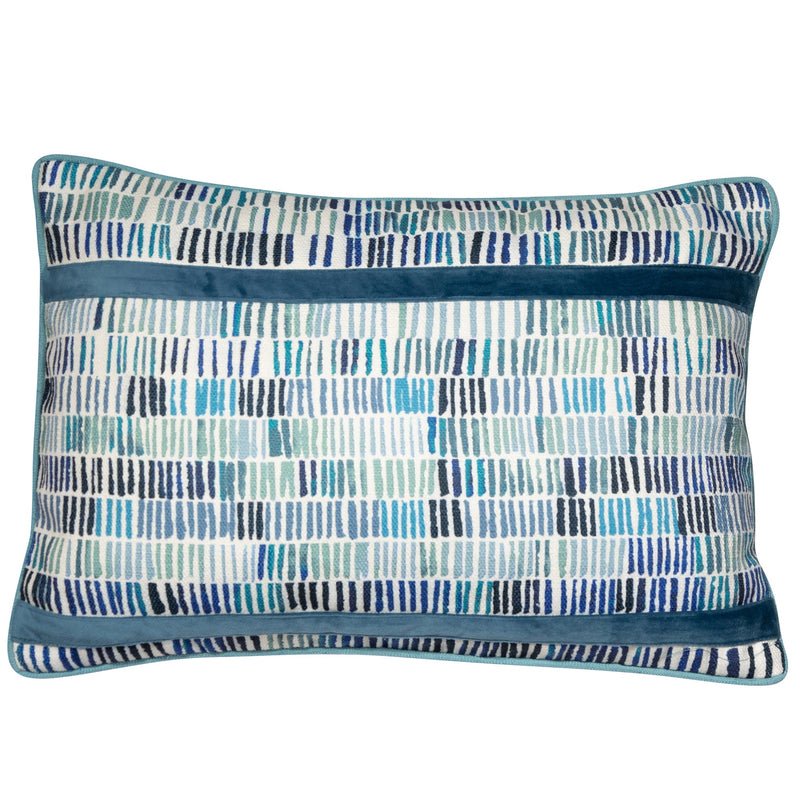 Blue Printed Lines With Velvet App Cushion