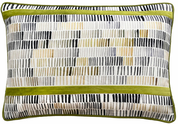 Olive Printed Lines With Velvet App Cushion