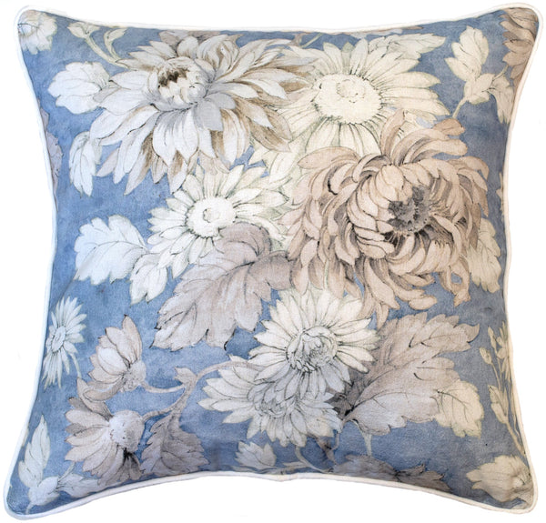 Blue Floral Print With Stripe Reverse Cushion