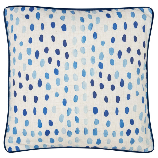 Printed Blue Rainshower On Faux Linen Cushion