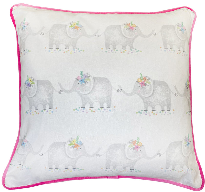 Childrens Elephant Parade Print With Dotty Reverse Cushion