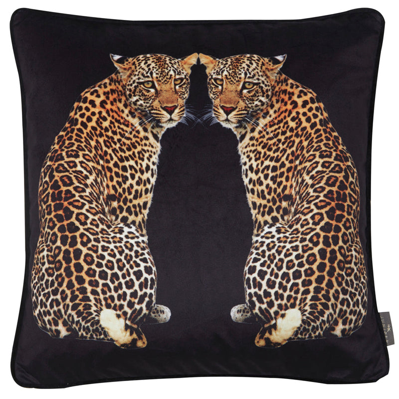 Printed Leopards On Black Velvet Cushion