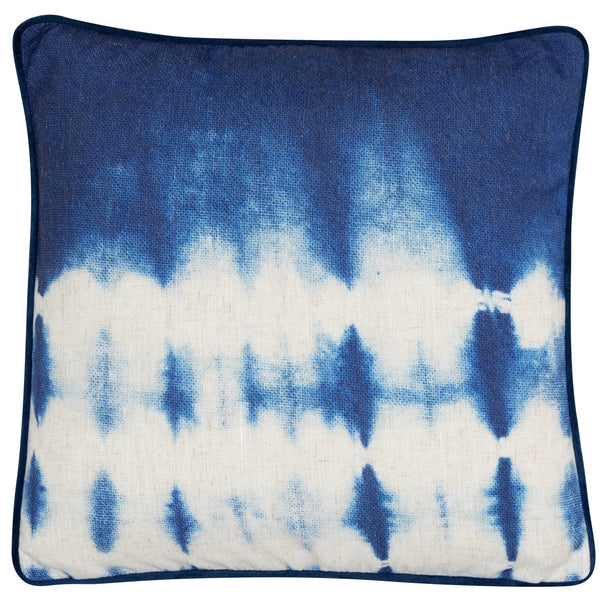 Print Blue Tye Dye Strks On Faux Linen Cushion