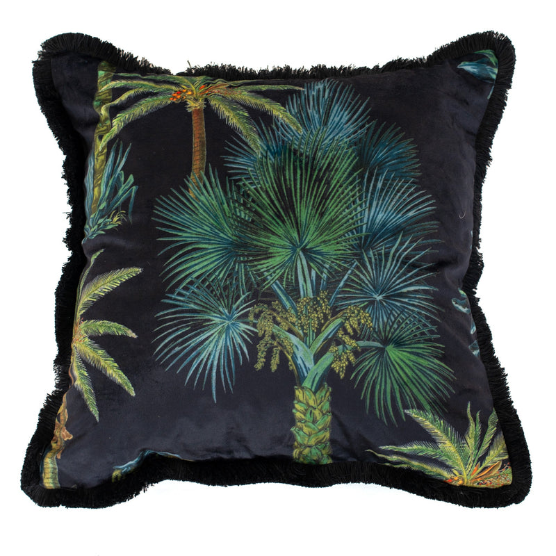 Palm Trees On Black With Fringes Cushion