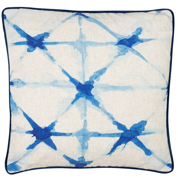 Printed Shibori Style Blue Faux Linen Cushion