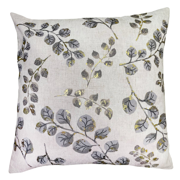 Taupe And Gold Metallic Leaves Cushion