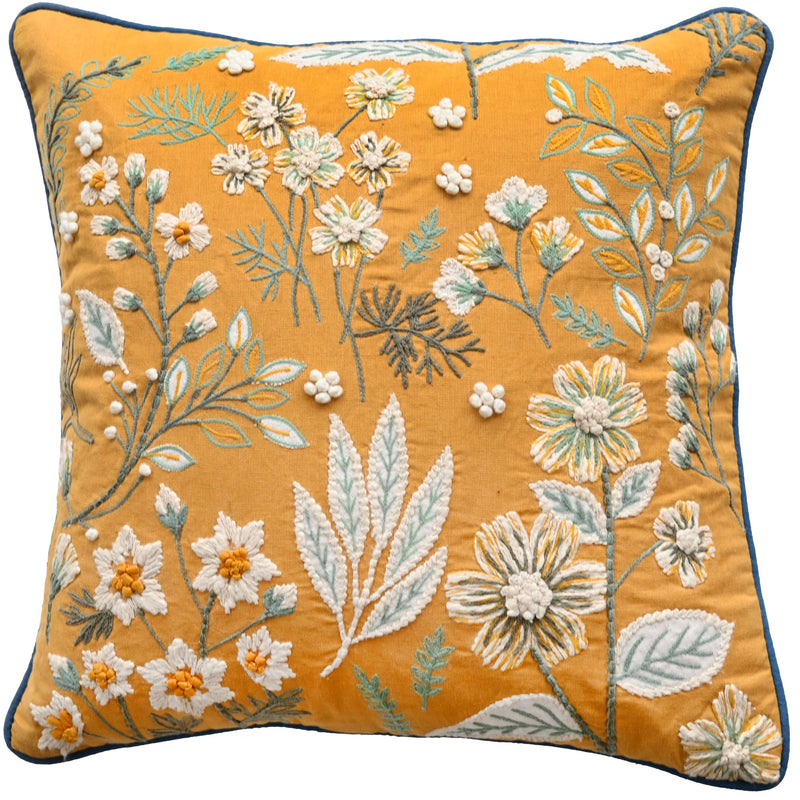 Yellow And Blue Emb Floral Cushion