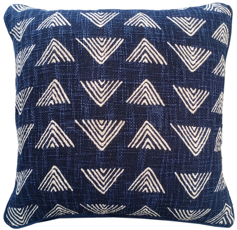Triangle Print On Loose Weave Indigo Indigo Cushion