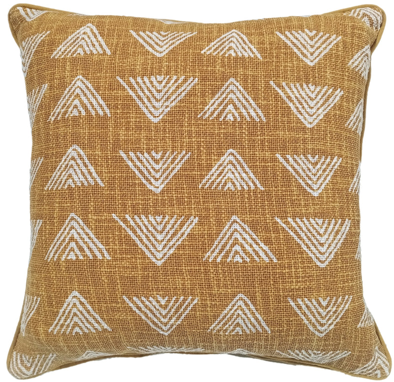 Triangle Print On Loose Weave Indigo Mustard Cushion