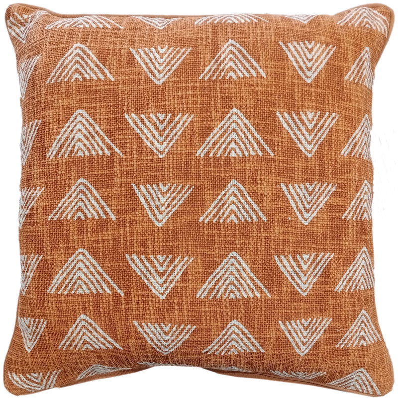 Triangle Print On Loose Weave Orange Cushion