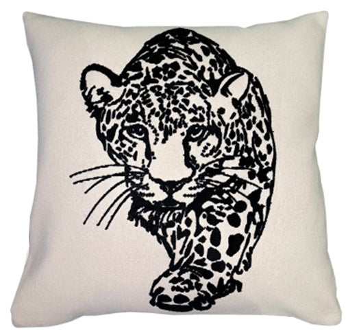 Emb Black Leopard Cushion On Cream Felt