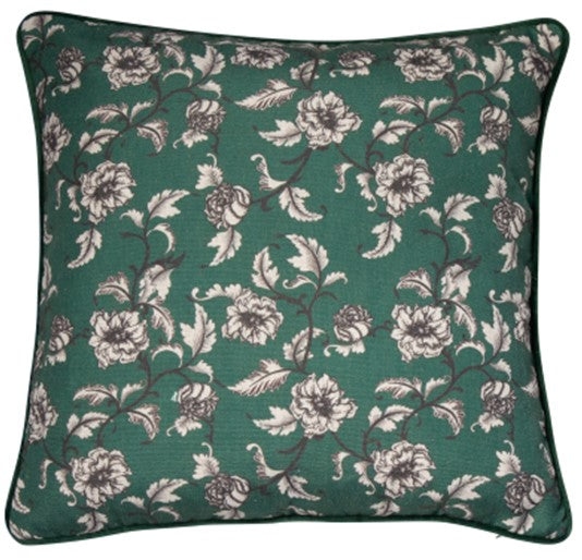 Classic Floral Printed Green Cushion
