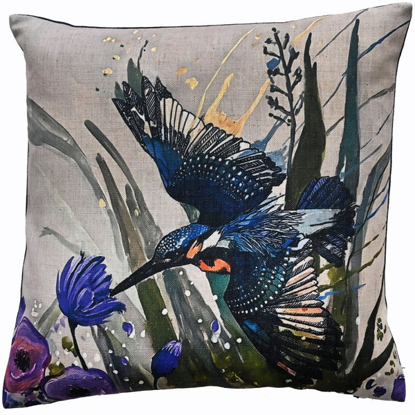 Hummingbird Print On Faux Linen Cushion