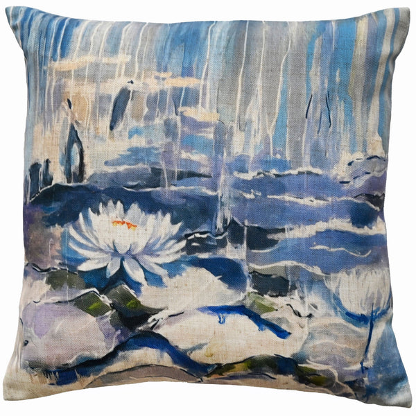 Printed Water Lillies On Faux Linen