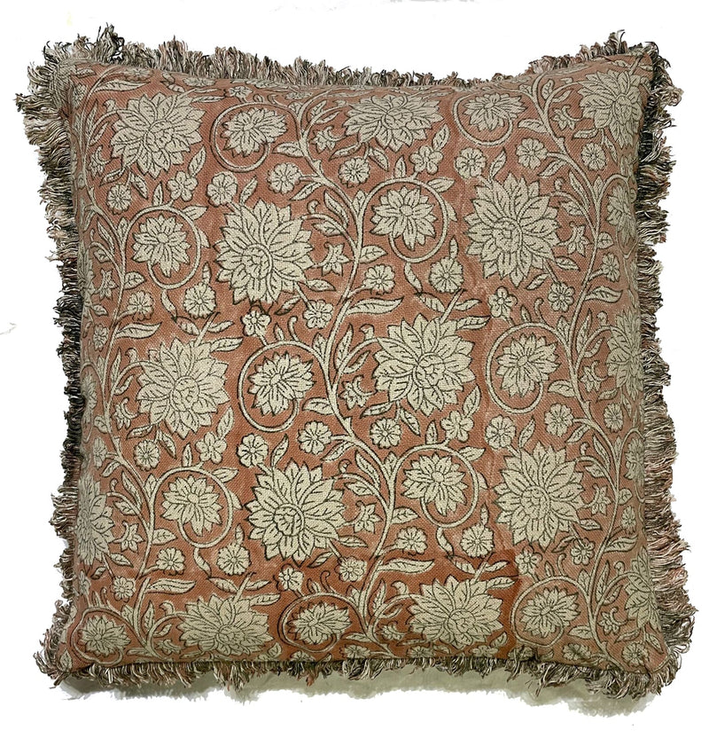 Floraltrellis Block Print Rust Cushion