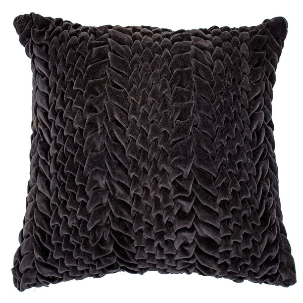 Smocked Velvet Cushion Black