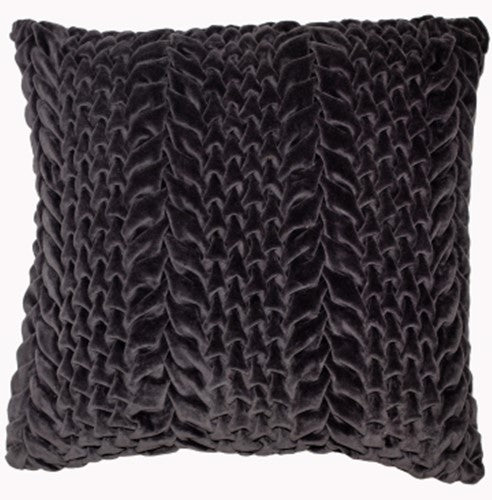 Smocked Velvet Cushion Charcoal