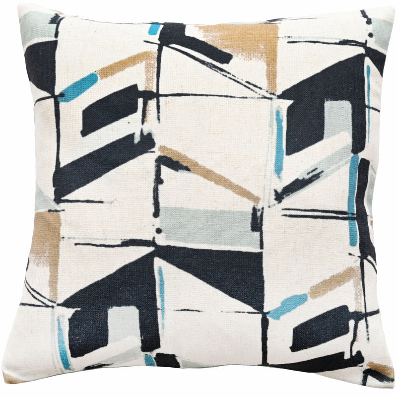 Abstract Print On Faux Linen Cushion