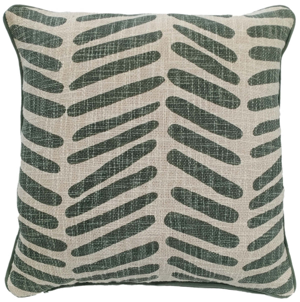 Broken Line Print On Loose Weave Green Cushion