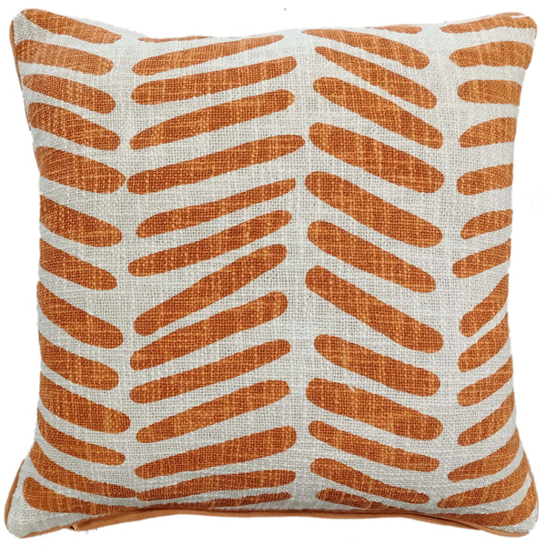 Broken Line Print On Loose Weave Orange Cushion