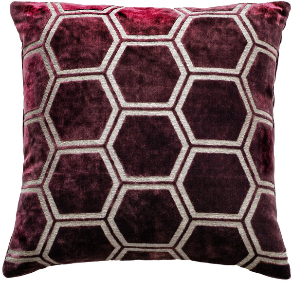 Small Hexagon Cut Velvet Aubergine Cushion