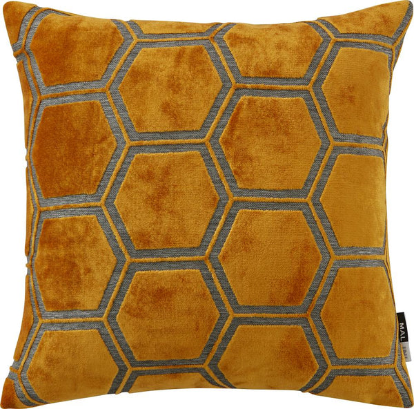 Small Hexagon Cut Velvet Gold Cushion