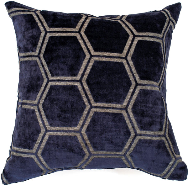Small Hexagon Cut Velvet Navy Cushion