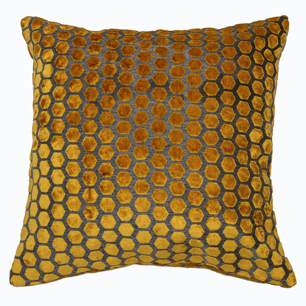 Small Hex Cut Velvet Gold Cushion