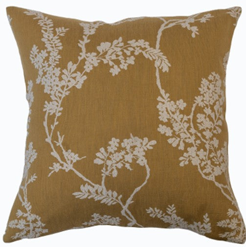 White Foilage On Mustard 3D Cushion