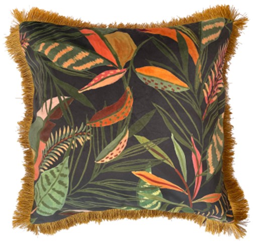 Tropical Leaves With Fringe- Rust Cushion
