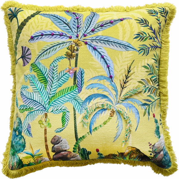 Palm Trees On Lime Embellished Cushion