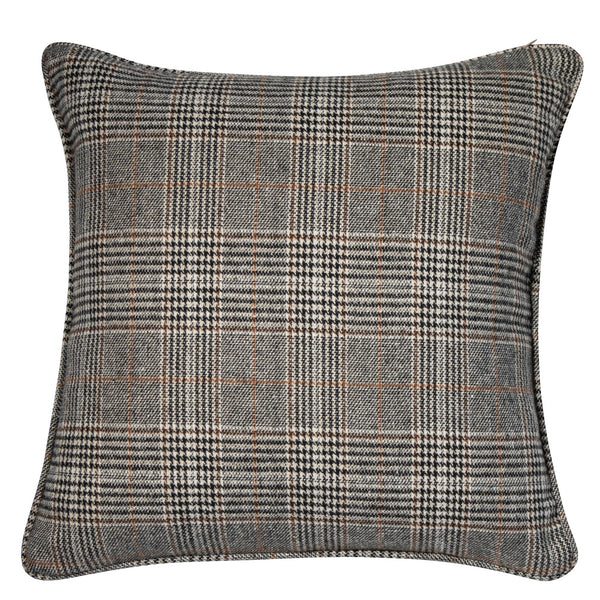 Grey Plaid Cushion With Piping