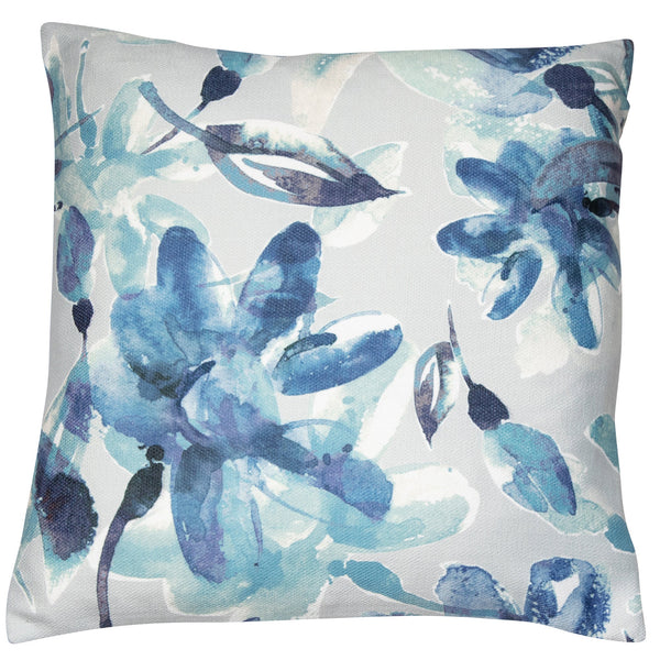 Blue Floral Water Colour On Recycle Cushion