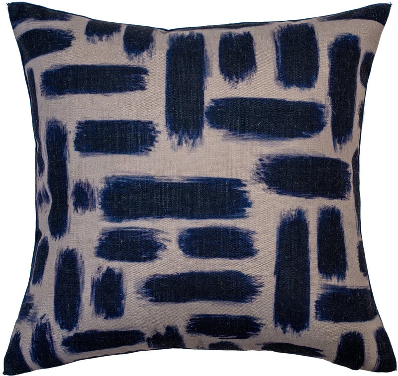 Abstract Printed Lines On Linen Navy Cushion